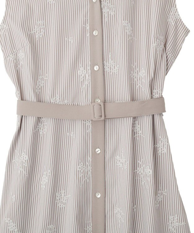 YECCA VECCA ストライプ柄フラワー刺繍ワンピース Beige