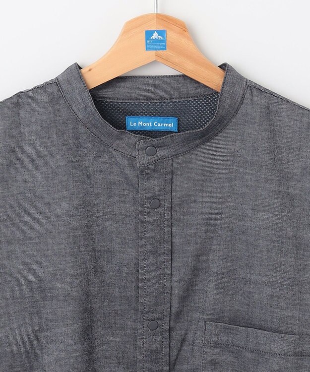 SHARE PARK LADIES 【UVカット・撥水・ストレッチ】イージーデニムノーカラーシャツ ネイビー系