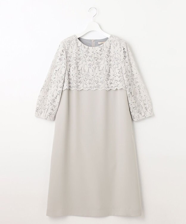 自由区 【XSサイズ～/洗える】フラワーコードレース サックワンピース ライトグレー系
