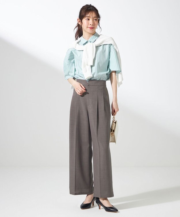 ANY SIS 【洗える】ペタルスリーブ シャツ ミントストライプ