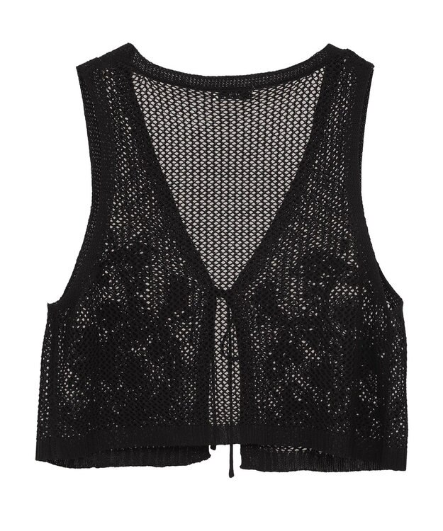 earth music&ecology フラワー刺繍メッシュベスト Black