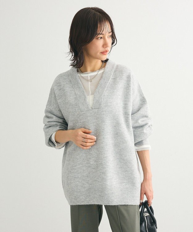 Green Parks ・Ｐｅｔｉｔ　Ｆｌｅｕｒ　深Ｖネックニットチュニック Gray Mixture