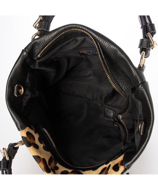 INTER-CHAUSSURES 【ANDREA CARDONE】レザーハンドルレオパード柄ハンドバッグ マルチコンビ