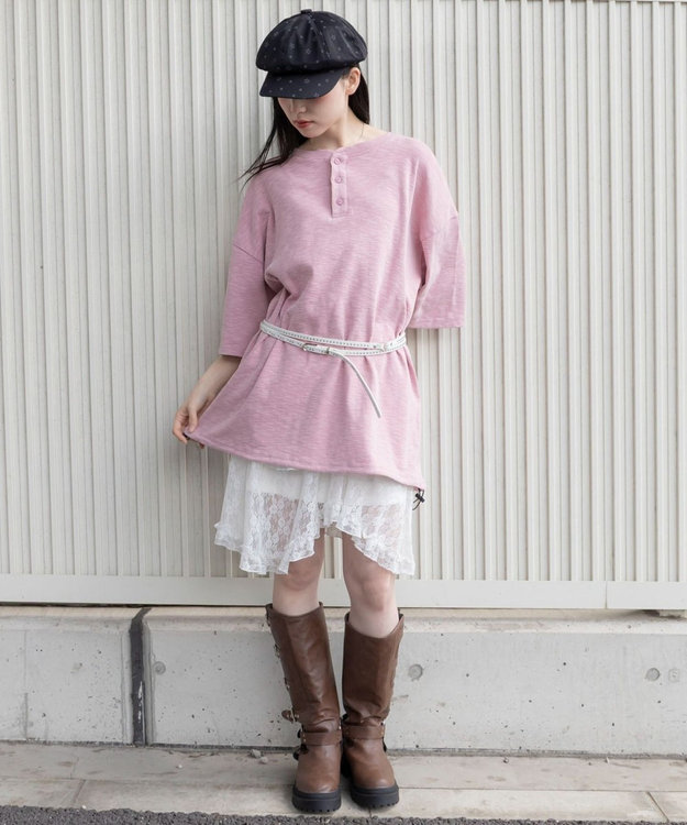 WEGO 【ユニセックス着用ITEM/MLサイズ展開】スラブヘンリーネックT（SS） ピンク