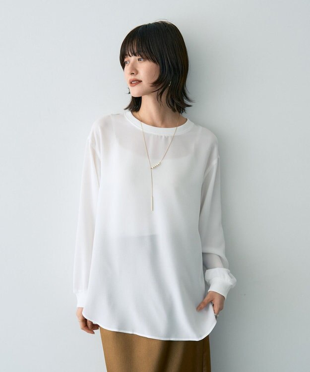 YECCA VECCA リブMIXジョーゼットブラウス Off White