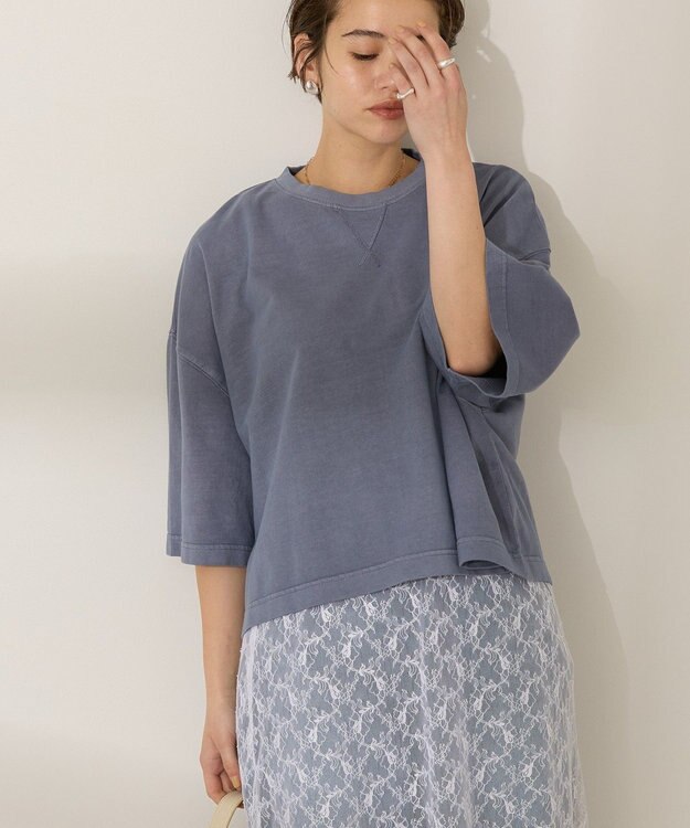 AMERICAN HOLIC ピグメント加工ミニ裏毛半袖プルオーバー Charcoal Gray