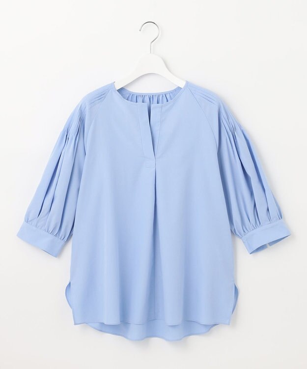 UNFILO 【洗える/シワになりにくい】イージーケア タックスリーブブラウス スカイブルー系