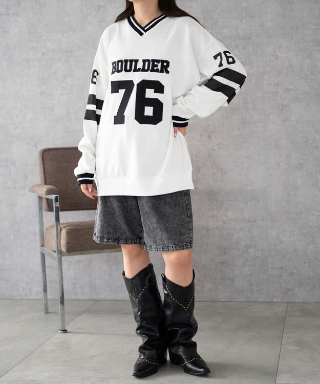 WEGO ナンバリングライン切り替えスウェット ホワイト