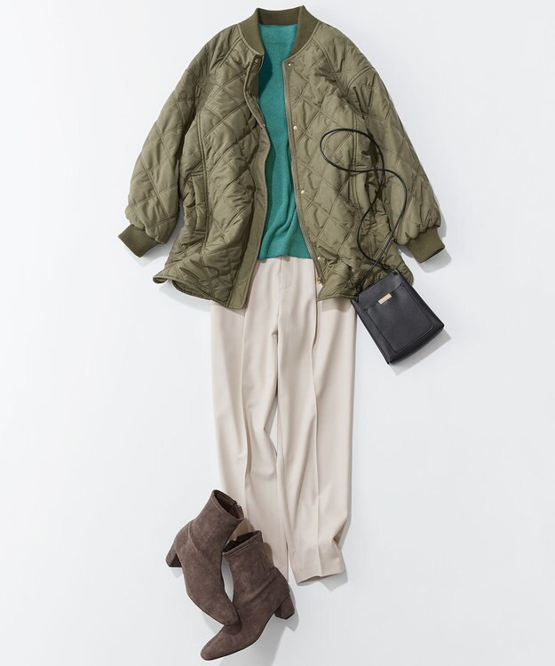 ANY L 【洗濯機可/ストレッチ/ウエストゴム/セットアップ可】イージーケアテーパードパンツ ベージュ