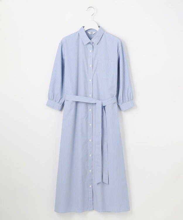 J.PRESS LADIES L 【洗える・接触冷感・UVケア】エステネージュ シャツ ワンピース ブルーストライプ系