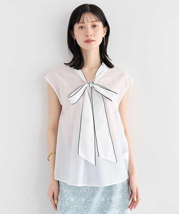 YECCA VECCA シアーボウタイブラウス Off White