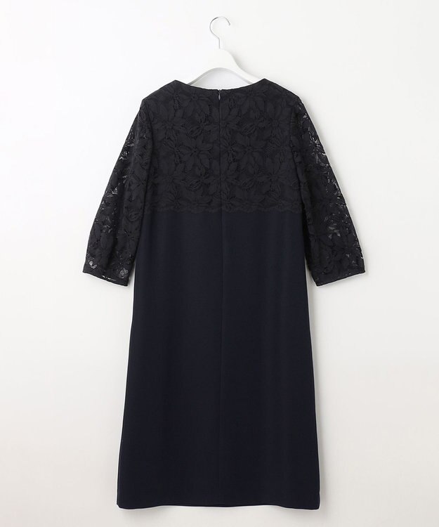 自由区 【XSサイズ～/洗える】フラワーコードレース サックワンピース ネイビー系