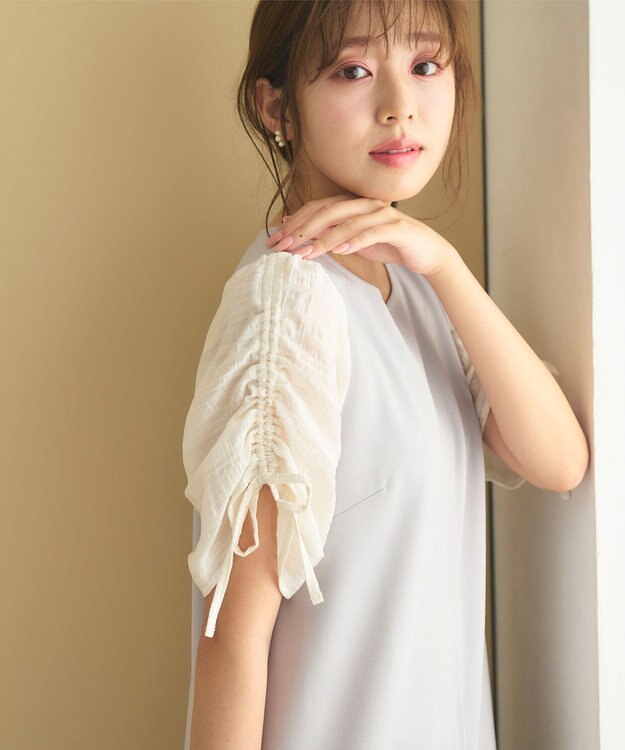 Feroux 【洗える】ドロストスリーブカットソー ワンピース ライトグレー系