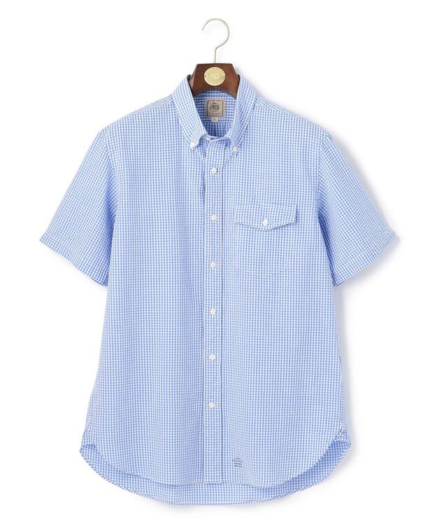 J.PRESS MEN オーガニックコットンサッカーギンガムチェックシャツ サックスブルー系3