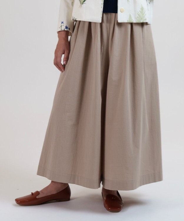 muuc 〈綿100%〉〈涼しいワッシャー生地〉〈裾タック入り〉ワイドパンツ ベージュ