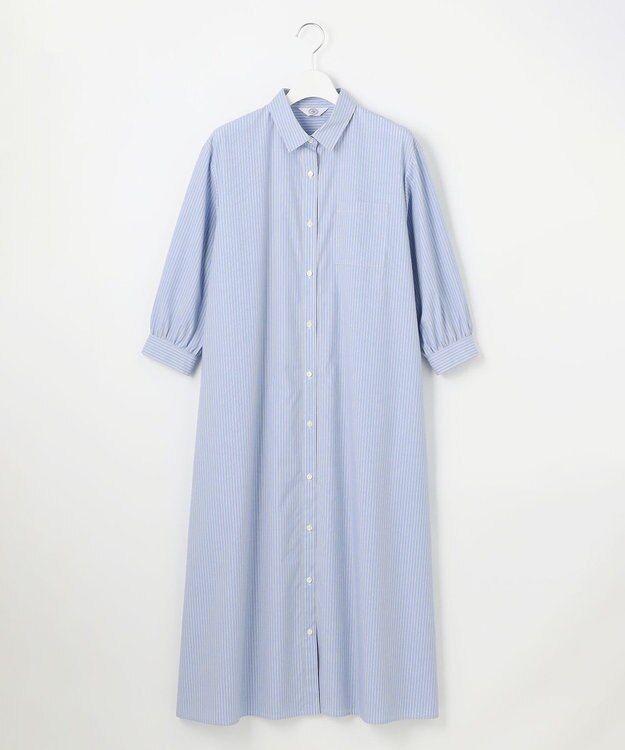 J.PRESS LADIES L 【洗える・接触冷感・UVケア】エステネージュ シャツ ワンピース ブルーストライプ系