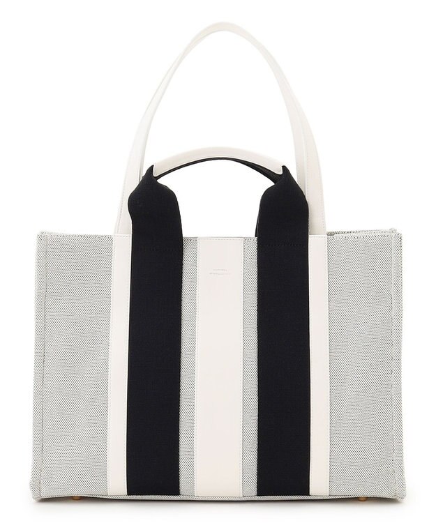 23区 【先行予約】ストライプキャンバス トートバッグ ライトグレーコンビ