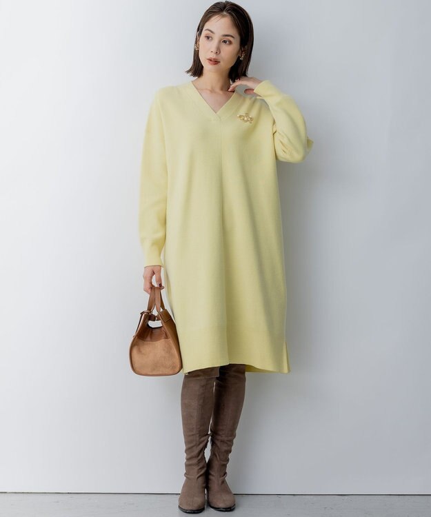 組曲 Aラインリラクシーニット ワンピース イエロー系