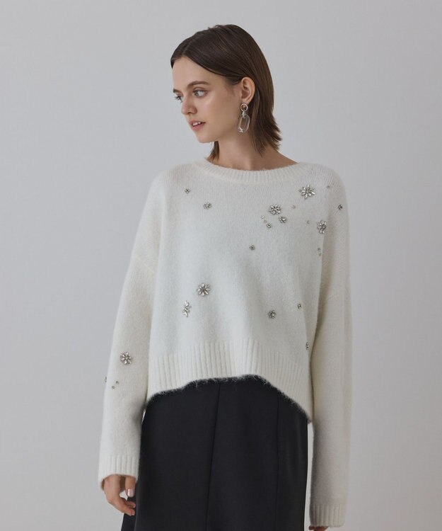 GRACE CONTINENTAL ビジューニットトップ ホワイト