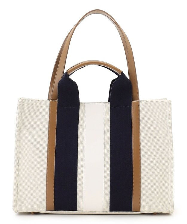 23区 【先行予約】ストライプキャンバス トートバッグ ベージュコンビ