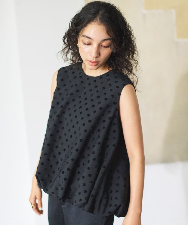 #Newans ジャガードドットバルーンブラウス ブラック