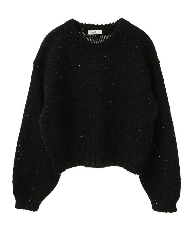 earth music&ecology スパンコールショートニットプルオーバー Black