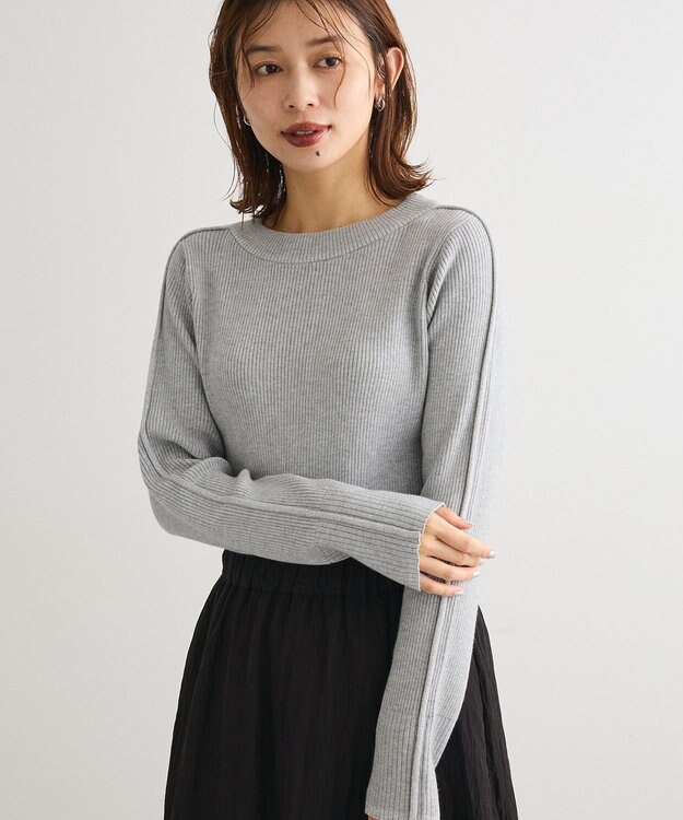 Green Parks ラメライン入りリブニットプルオーバー Gray Mixture