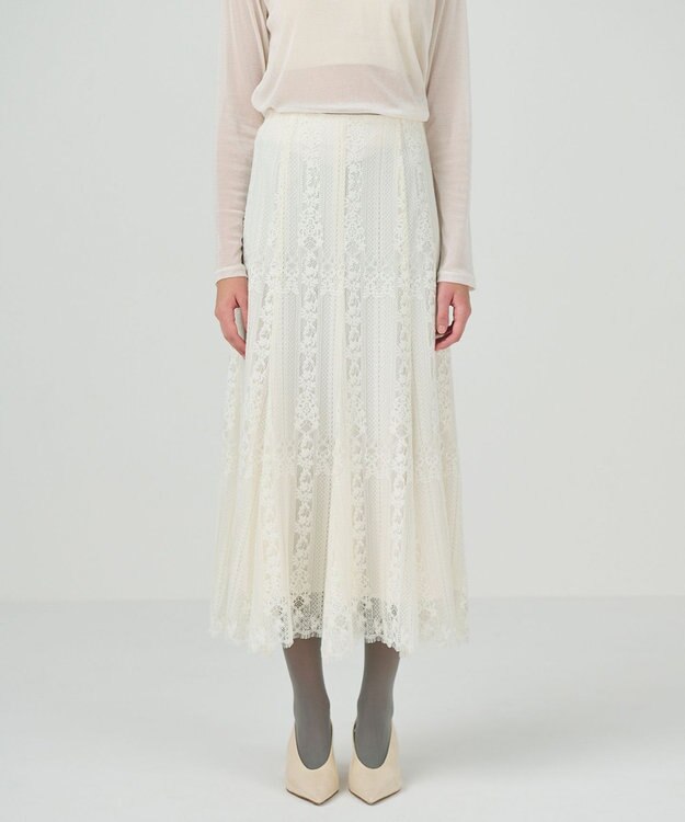 GRACE CONTINENTAL ストライプレースフレアスカート キナリ