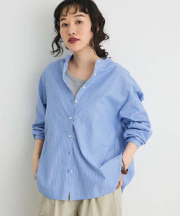 CRAFT STANDARD BOUTIQUE バックフリルシャツ Stripe Blue