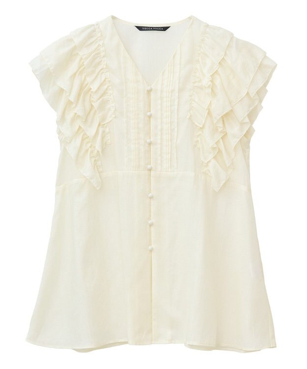 YECCA VECCA ラッフルVネックブラウス Black