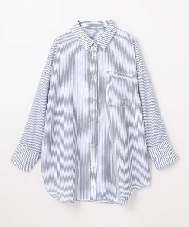 ANY L シアーストライプシャツ オフ×ブルー