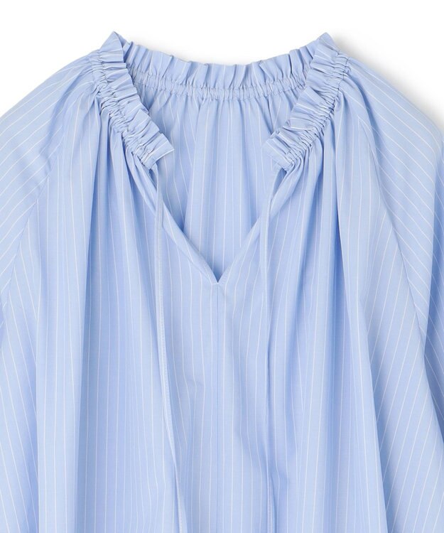 UNFILO 2WAYギャザーブラウス ブルー×オフストライプ