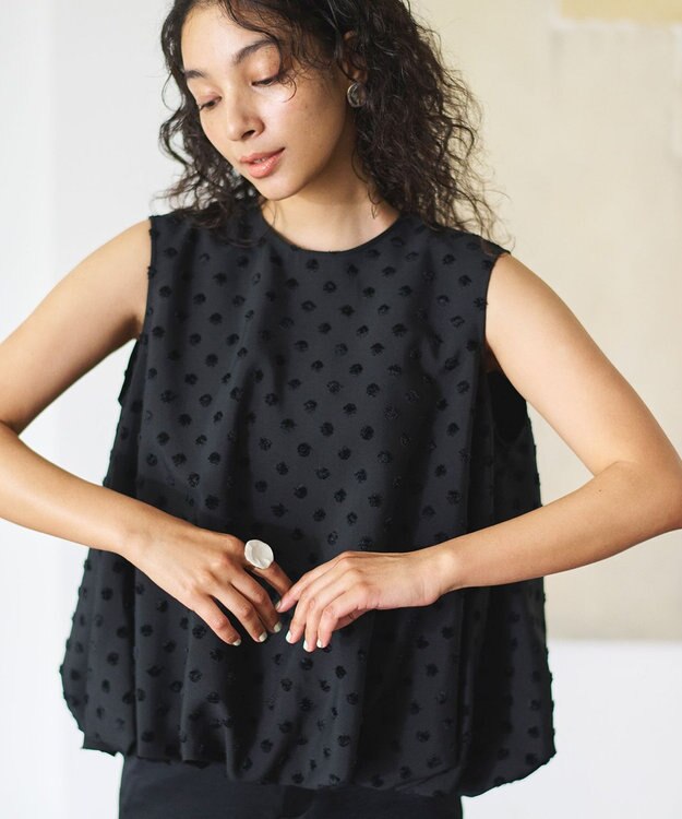 #Newans ジャガードドットバルーンブラウス ブラック