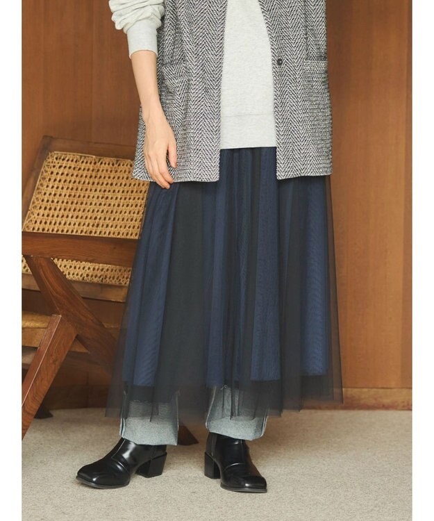 Green Parks ＳＥＴ２点　リバーシブルチュールスカート＋ペチスカート Navy