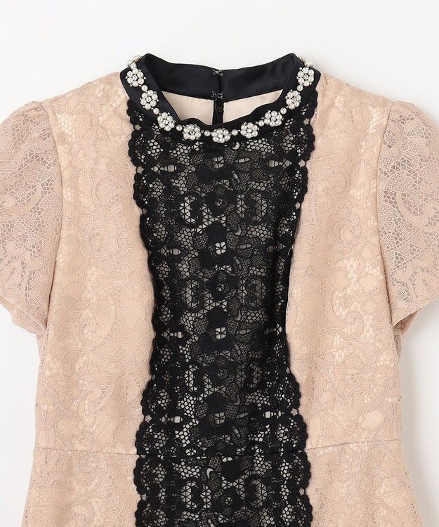 GRACE CONTINENTAL ビジュー衿レースドレス ベージュ
