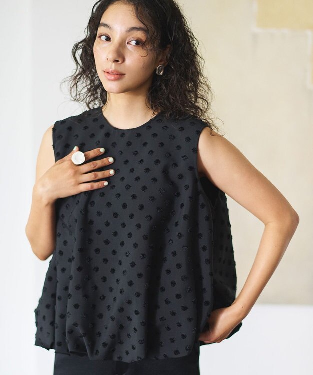 #Newans ジャガードドットバルーンブラウス ブラック