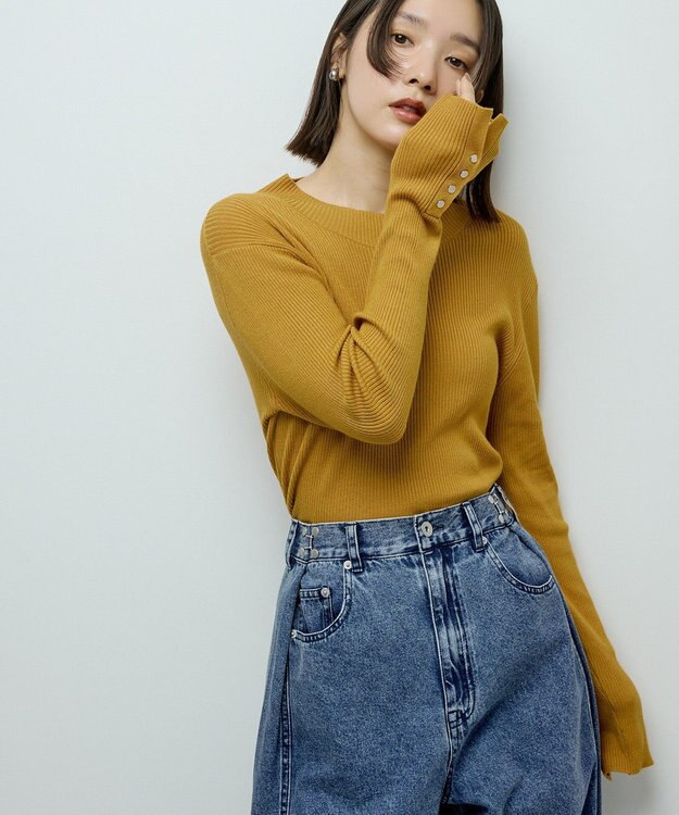Green Parks 袖口金釦リブニットプルオーバー Yellow