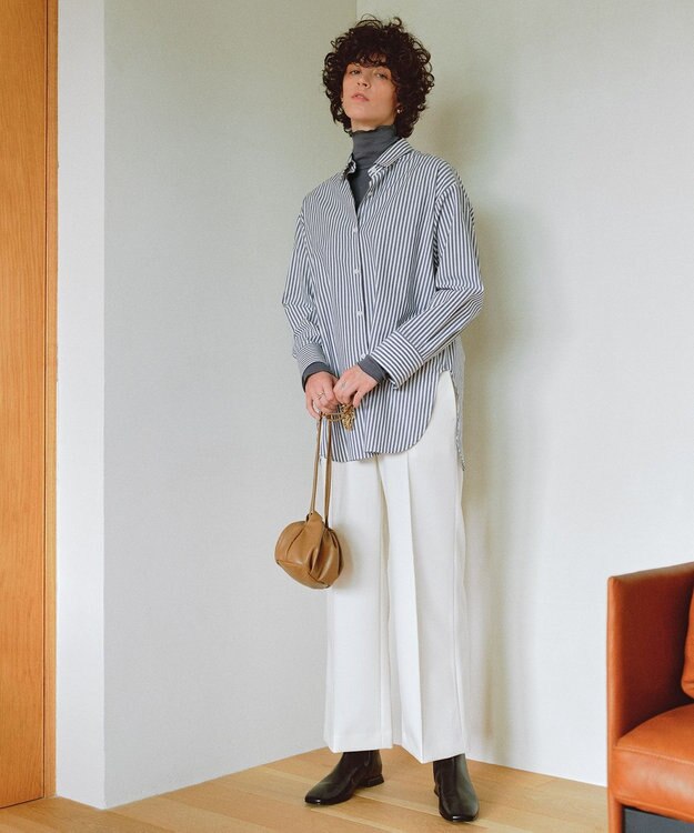 UNFILO 【抗菌防臭】イージーケア オーバー シャツ ネイビーストライプ