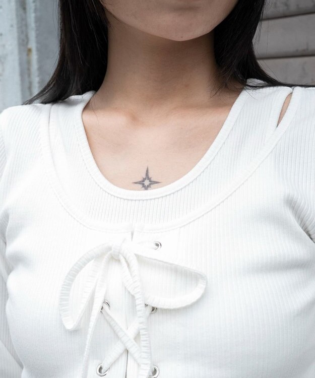 WEGO レイヤード風レースアップトップス ホワイト