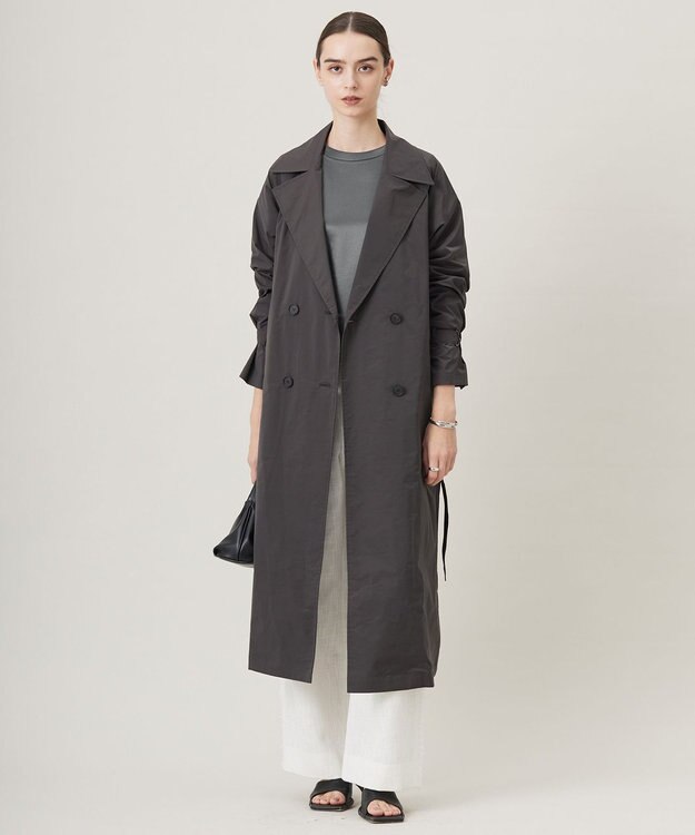 ICB L 【洗える】サテンボンディング クルーネックプルオーバー チャコール系