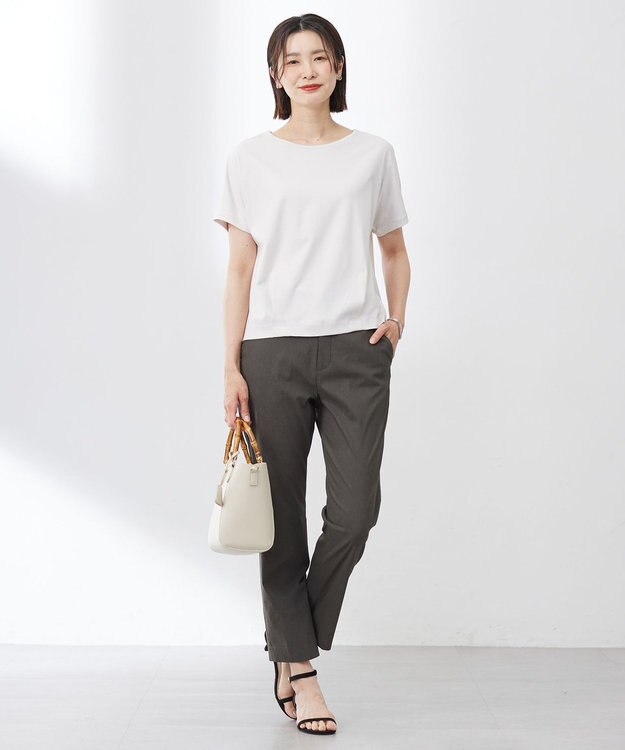 J.PRESS LADIES 【洗える】セルロースリネンストレッチ テーパード パンツ スレート系