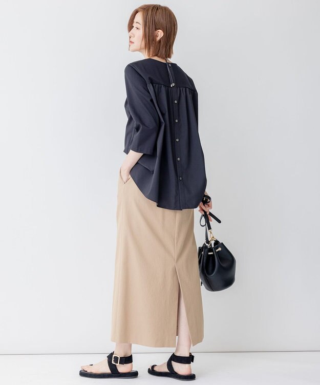 23区 【洗える】コットンツイルジャージー バックシャン カットソー ブラック系