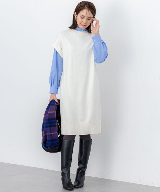 組曲 コットンカシミヤMIXチュニック丈ニットワンピース アイボリー系