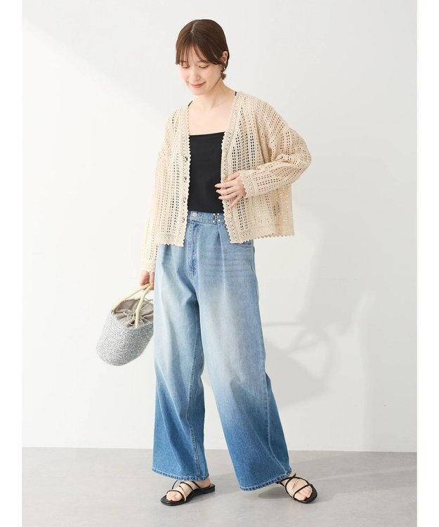 Green Parks インド綿　レース編みカーディガン Natural