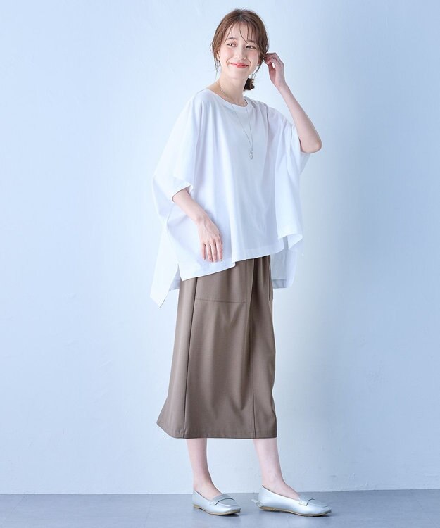 ANY ハイツイストコットンポンチョ風Tシャツ オフ