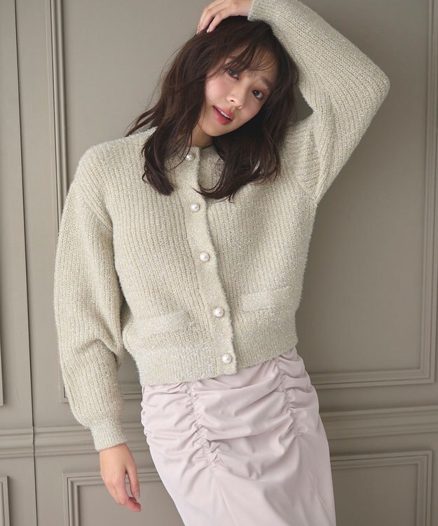Feroux 【洗える】ラメシャギー カーディガン ベージュ系