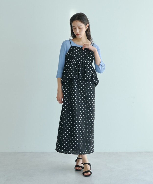 YECCA VECCA ドット柄バルーンキャミワンピース Black