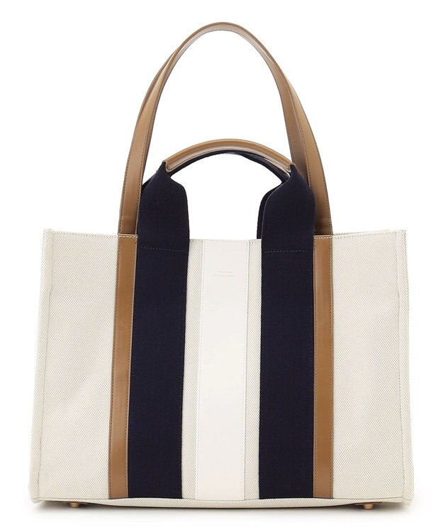 23区 【先行予約】ストライプキャンバス トートバッグ ベージュコンビ