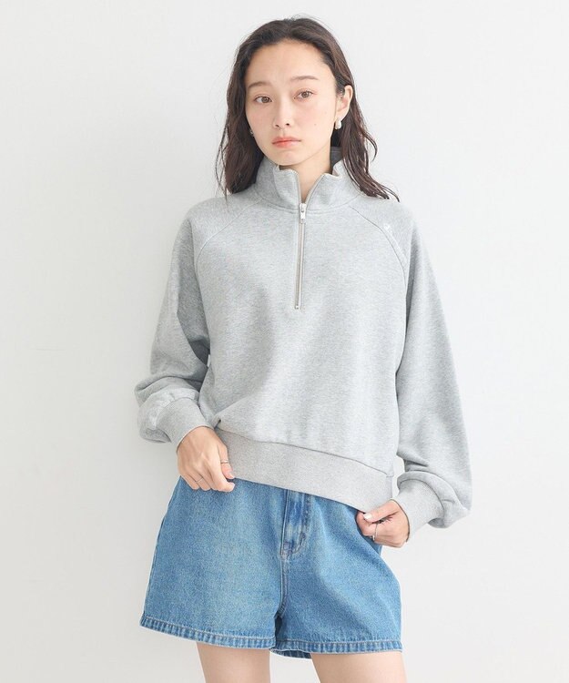 earth music&ecology チャンピオン　ｅｍａｅハーフジップ裏毛プルオーハ Gray Mixture