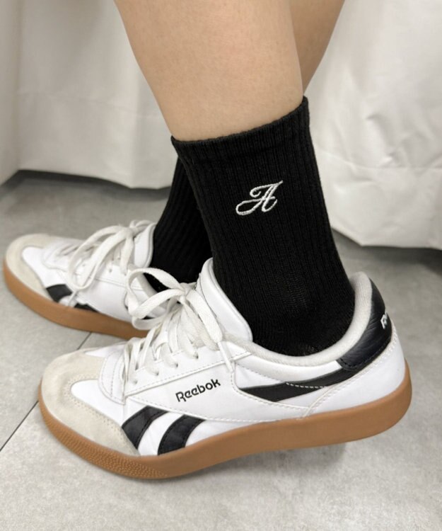 WEGO アルファベット刺繍ソックス ブラック